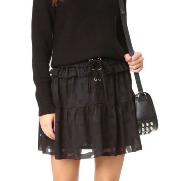 IRO Dresses & Skirts - IRO  Carmel 16 W lace up chiffoncriss cross lace  black sheer skirts size 42